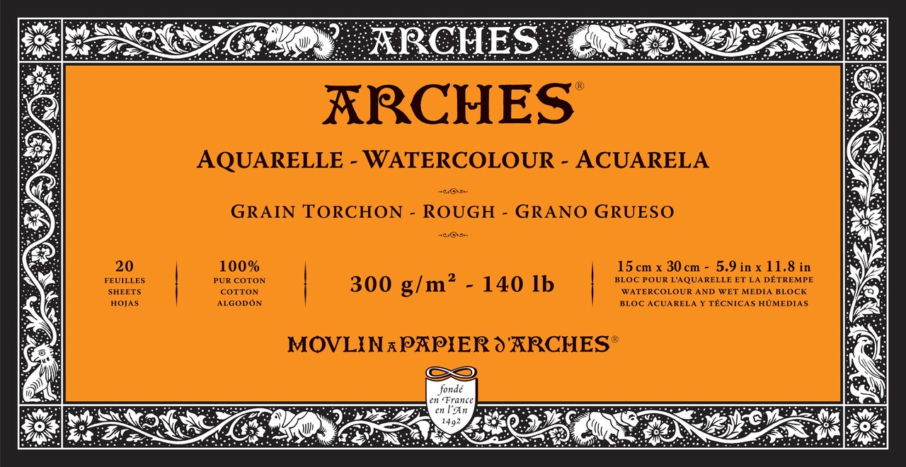 Arches Aquarelle Rough Watercolor Block 5.9"X11.8"- 140lb, 20 Sheets